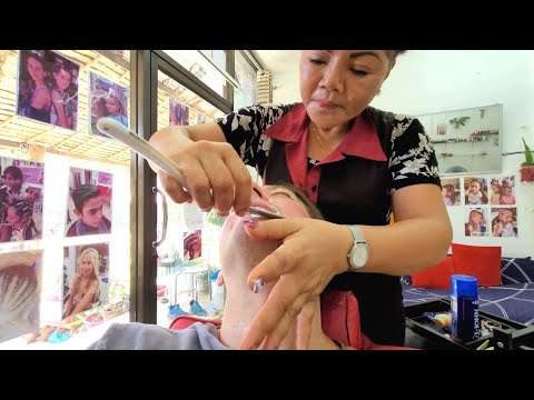 💈$4 Barbershop Razor Shave by Female Barber Yaya on Full Moon Party Island Koh Phangan, Thailand 🇹🇭